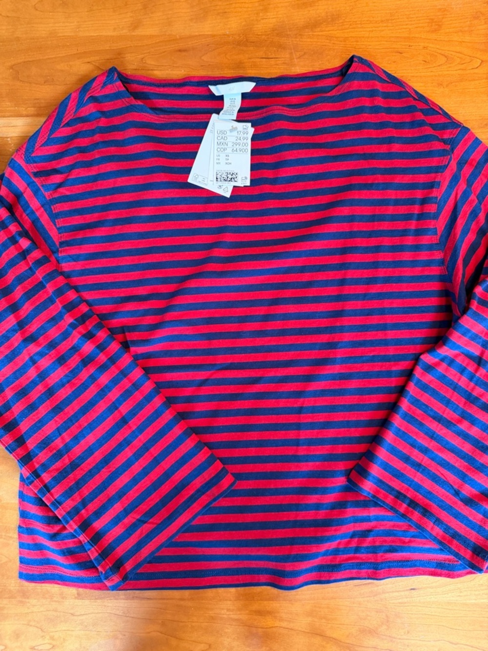 H&M Red and Navy Striped Crewneck Top